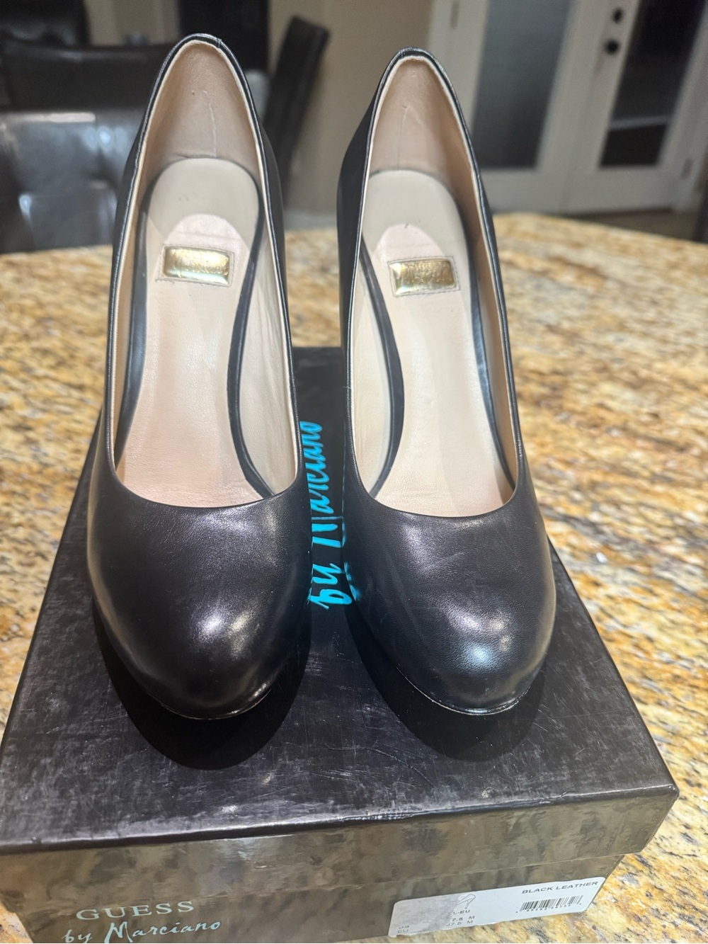 Guess by Marciano Black Leather Round-Toe Platform Pumps